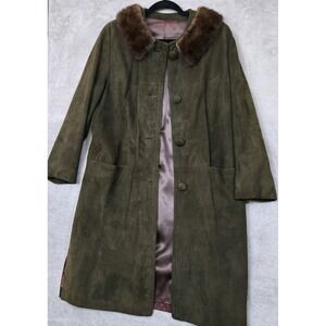 Vtg 70s Suede Leather Fur Trimmed Coat Womens Small Brown Boho Hippi Old Money